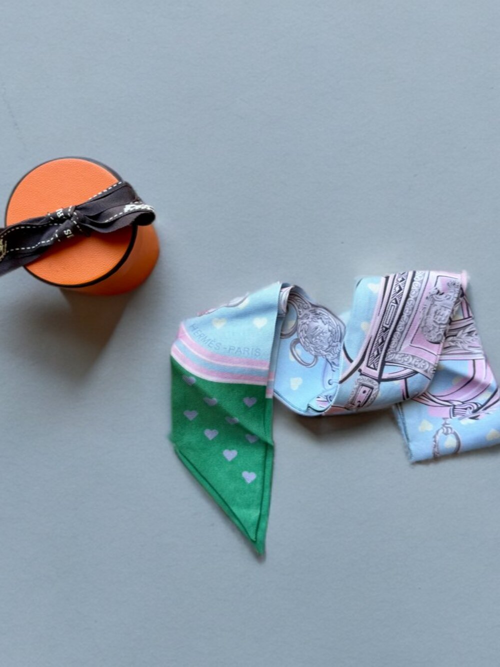 Hermes Pastel Pink Blue Brides de Gala Love Twilly Scarf